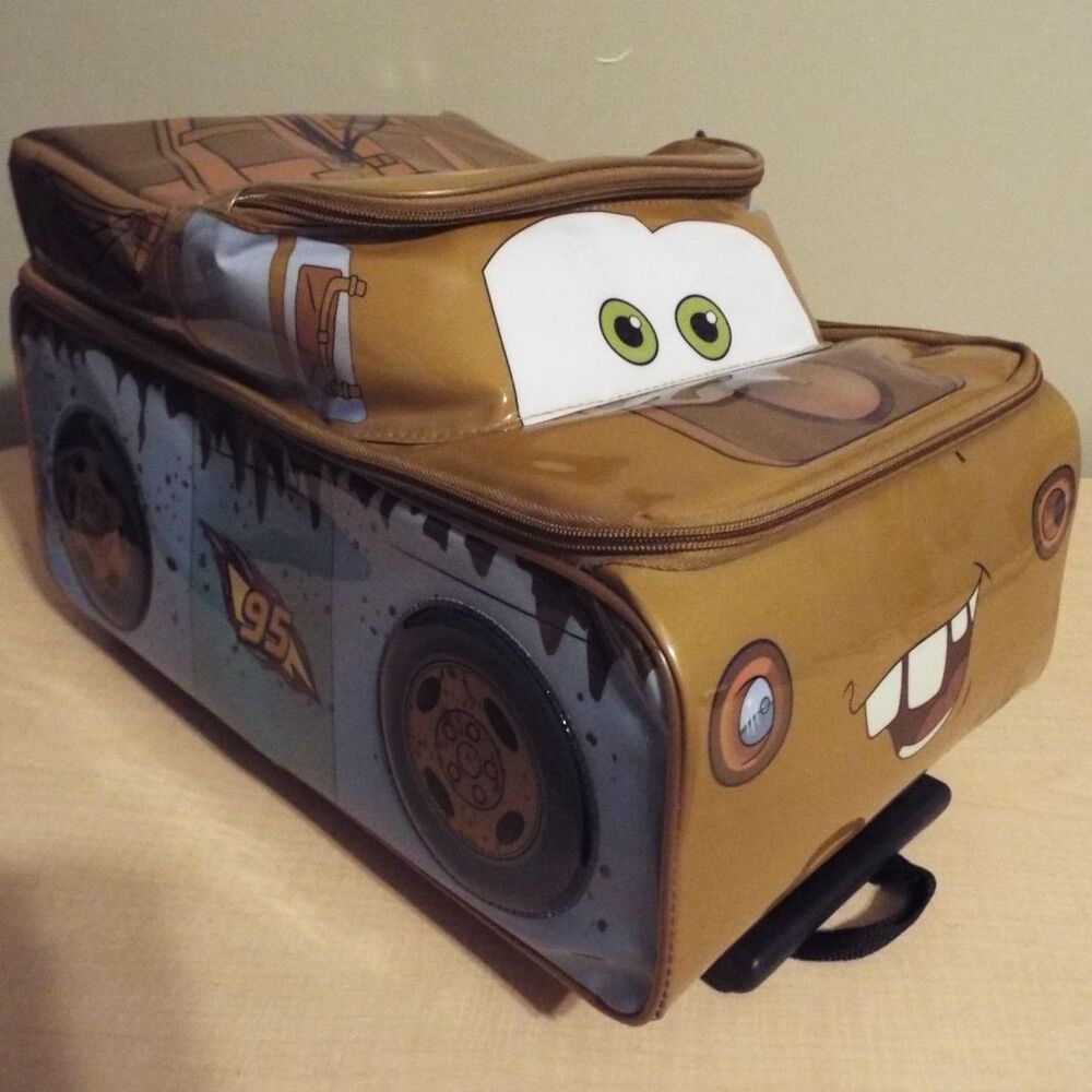 Disney Pixar Cars SUPER RARE Mater Rolling Luggage Kids Vacation Bag 3D Wheels